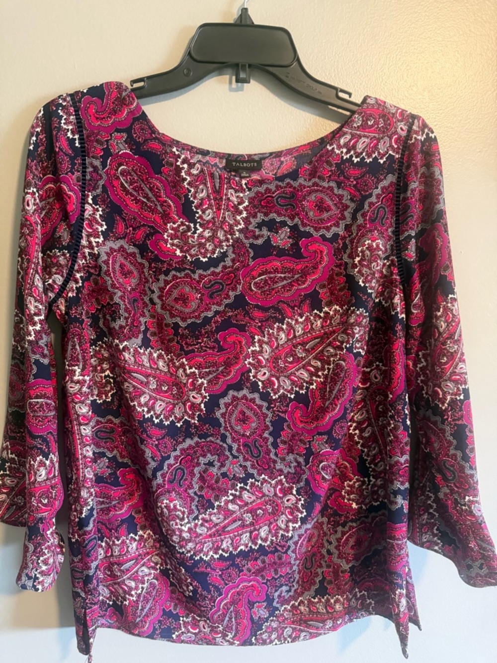 Talbots Navy Pink Paisley 3/4 bell sleeve Blouse size small